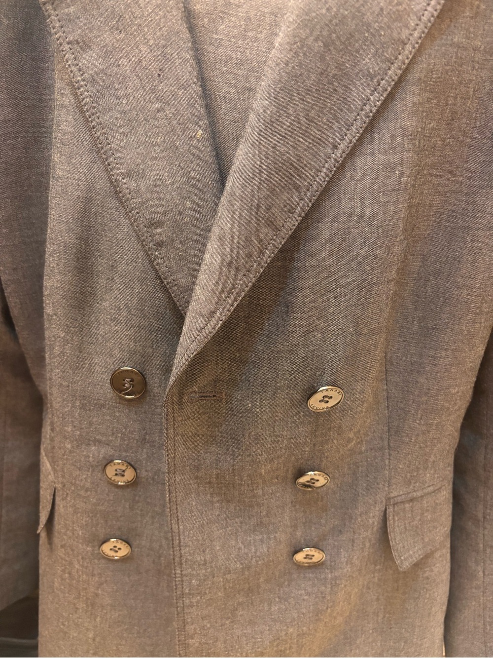 Tahari Double-Breasted Gray Blazer with Button Detail